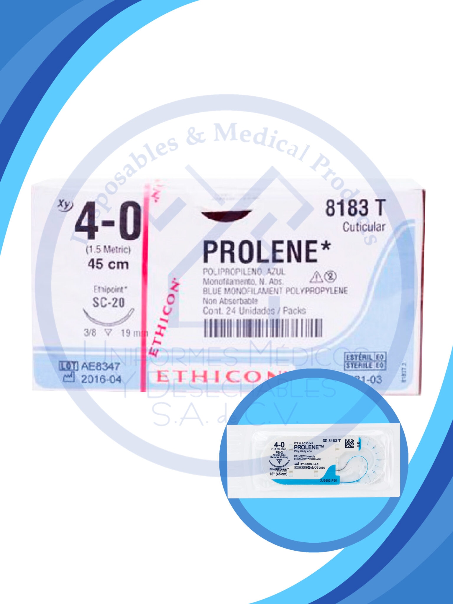 MC132, SUTURA PROLENE 4-0 8183T CAJA C/24 - UMD