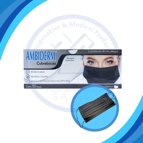 MC2361, CUBRE BOCA PLISADO NEGRO CAJA C/50 PZ AMBIDERM