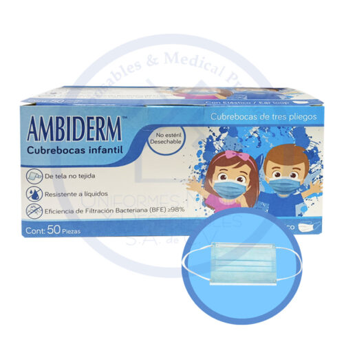 MC2449, CUBRE BOCA SMS AZUL INFANTIL C/100 PZ. AMBIDERM