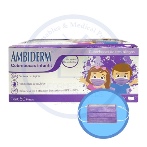 MC1417, CUBRE BOCA SMS LILA INFANTIL C/100 PZ. AMBIDERM
